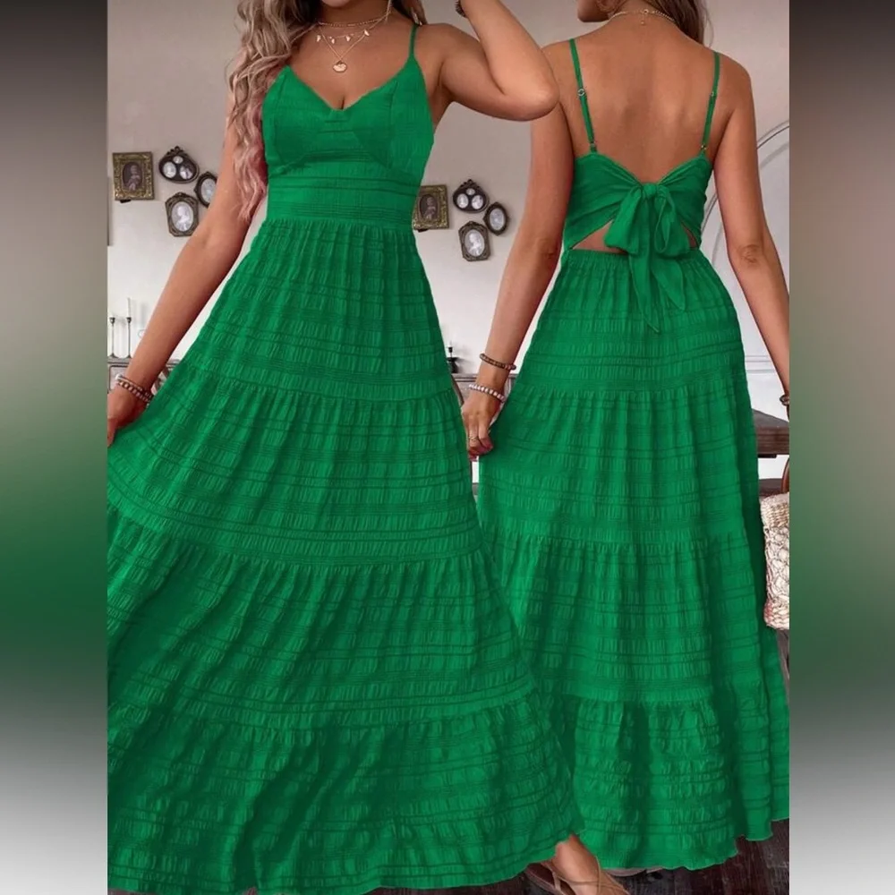 Vibrant Green Bow Tie Back Maxi Dress